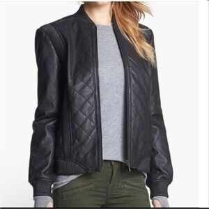 Truth and Pride Diamond Quilted Leather Biker Bomber Jacket Full Zip Sz M